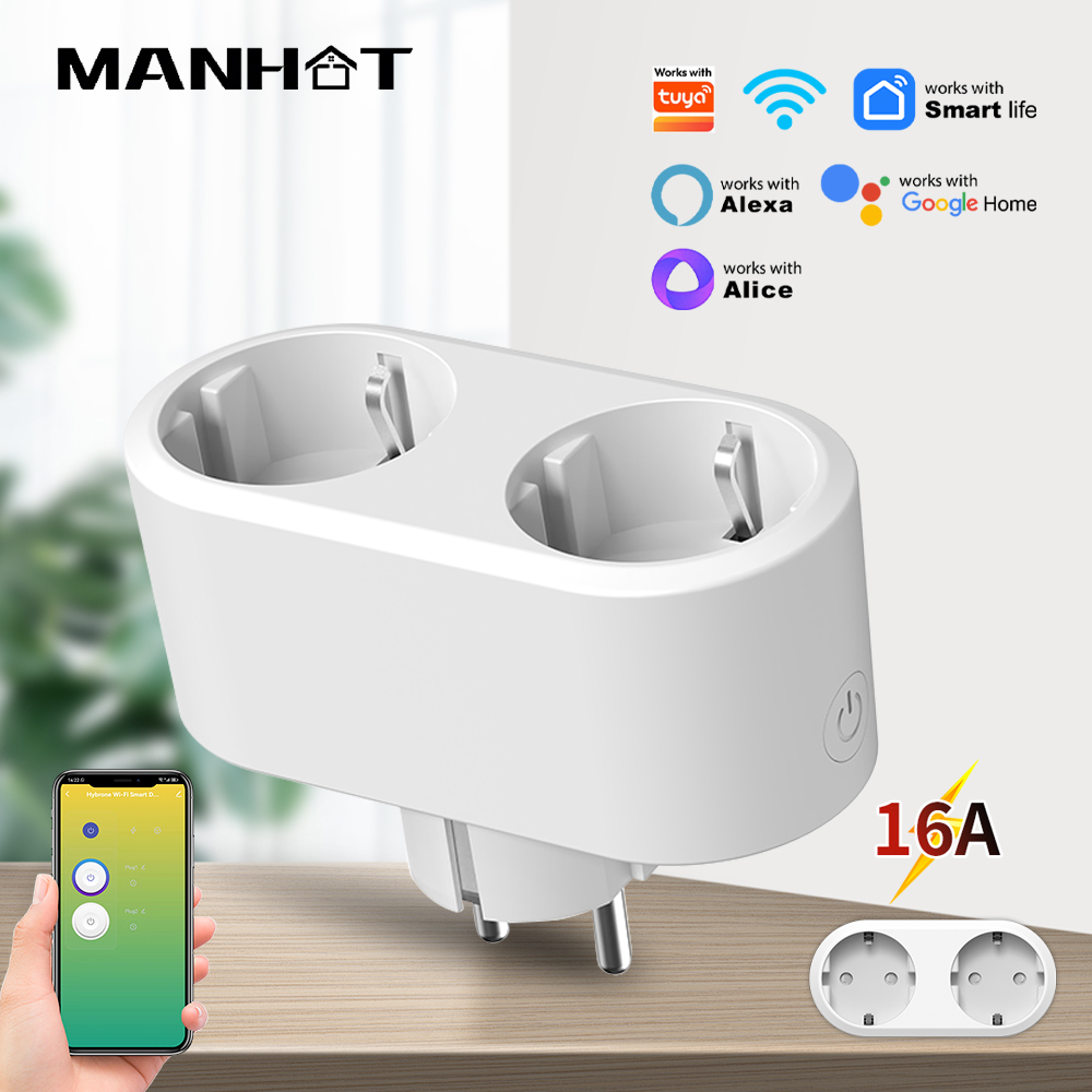 Smart Socket 16A Tuya App - WiFi Smart Plug Dual Outlet 16A