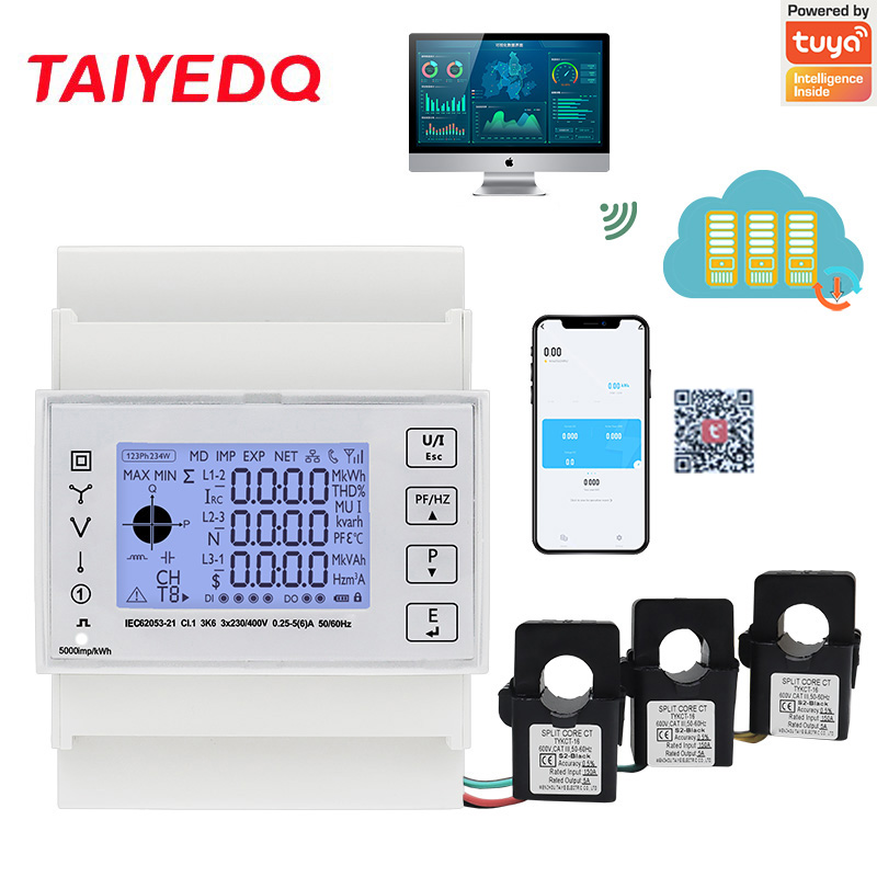 Energy Meter Din Rail Wifi - TAC4321CT rel Din tiga fase WiFi,