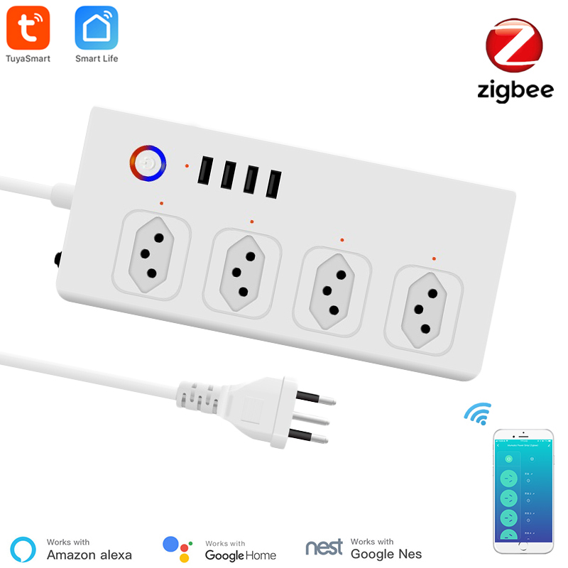 Zigbee Strip daya cerdas Brasi - Smart Power Strip 4 Outlet Usb ulasan dan harga