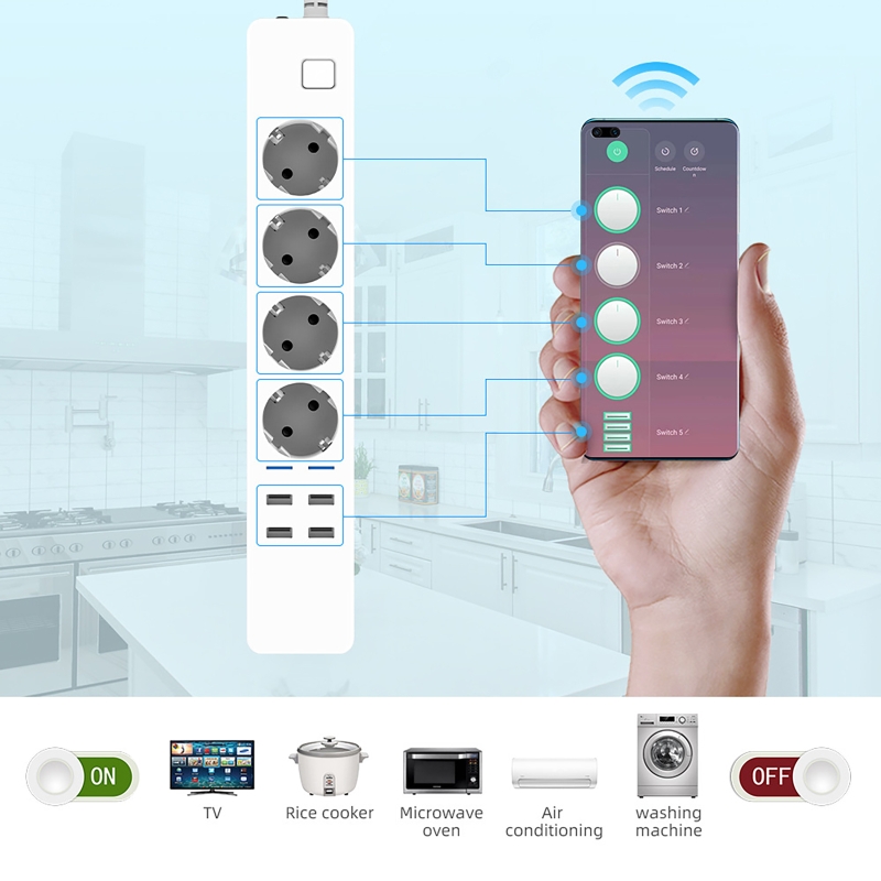Stop Kontak Pintar WIFI dengan - Smart Power Strip 4 Outlet Usb ulasan dan harga