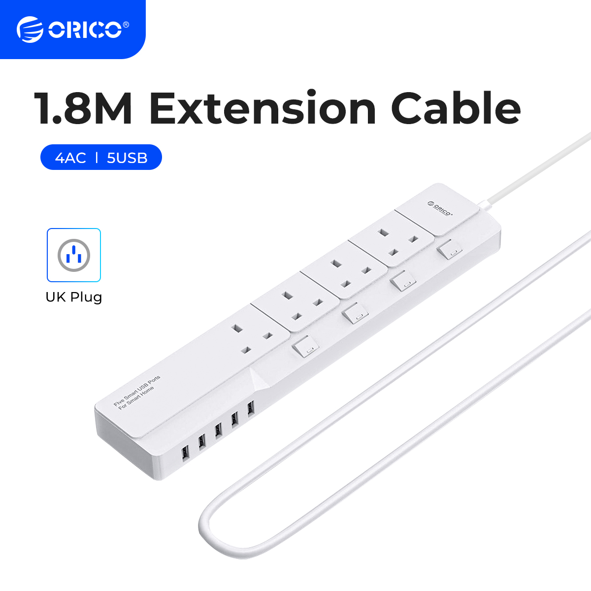 ORICO 4AC Outlet 5 Strip Daya  - Smart Power Strip 4 Outlet Usb ulasan dan harga