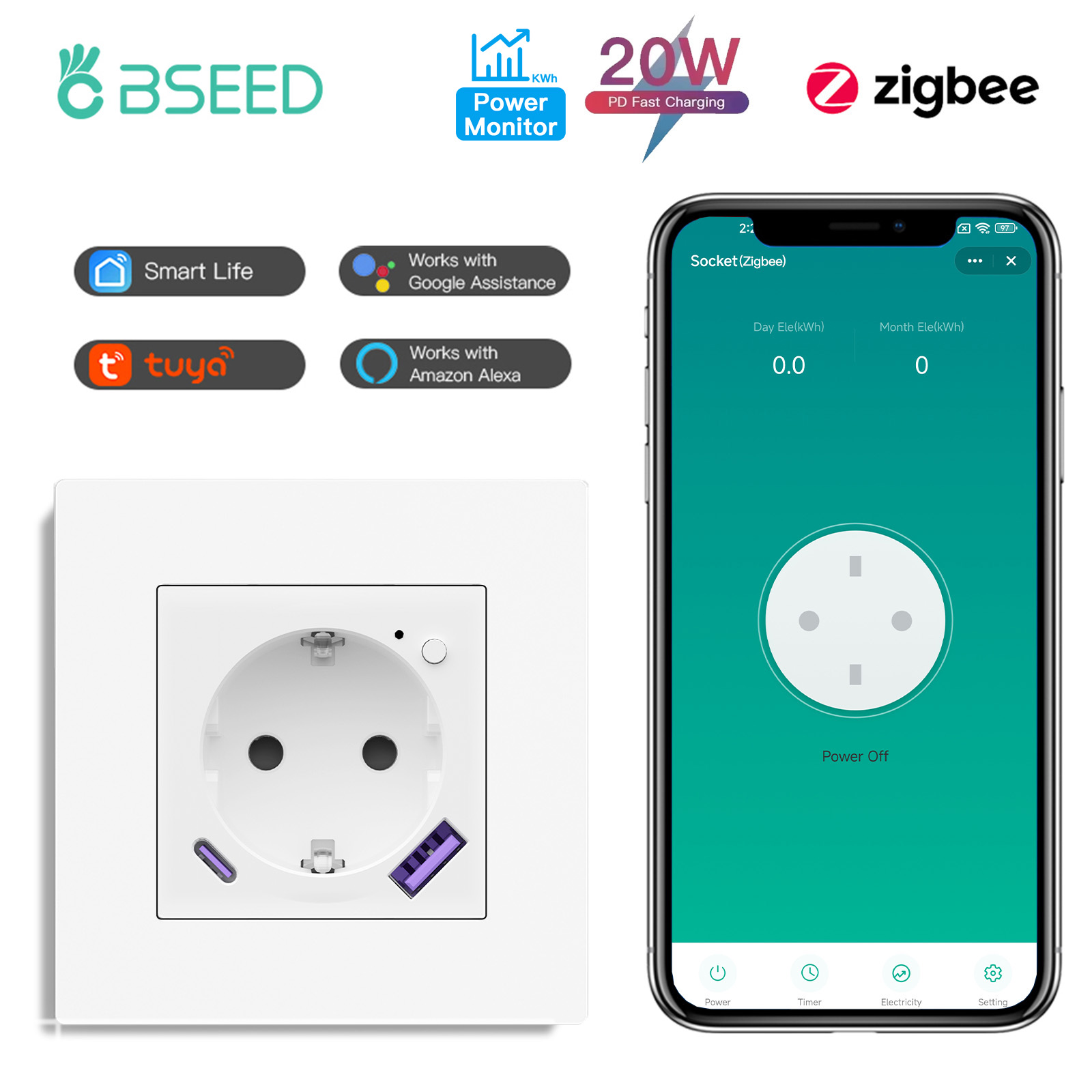 BSEED Smart Socket Zigbee E-Se - Smart Plug Zigbee 16A ulasan dan harga