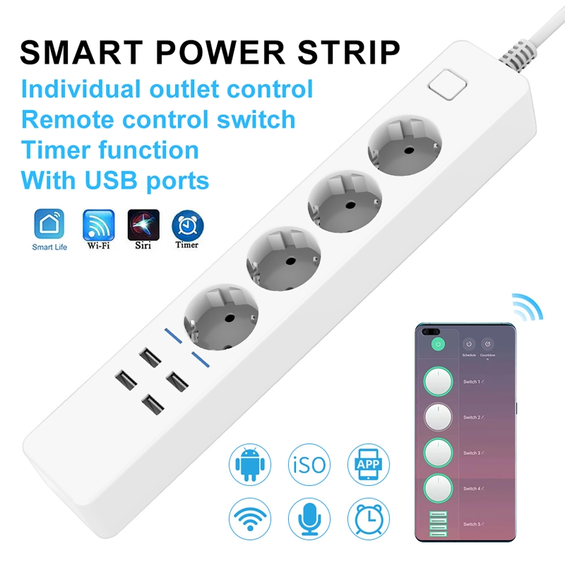Stop Kontak Pintar WIFI dengan - Smart Power Strip 4 Outlet Usb ulasan dan harga
